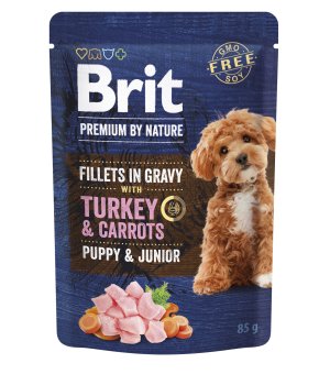 Karma mokra dla szczeniąt Brit Premium By Nature Dog Pouch Gravy Fillets Turkey & Carrot Puppy/Junior 85g