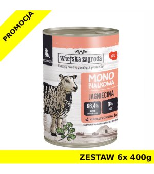 Karma mokra dla Szczeniąt Wiejska Zagroda - Mono Jagnięcina puszka ZESTAW 6x 400g