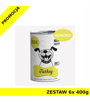 Karma Mokra Paka Zwierzaka - PEPE MONO PROTEIN Turkey - Indyk ZESTAW 6x 400g