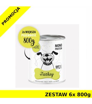 Karma Mokra Paka Zwierzaka - PEPE MONO PROTEIN Turkey - Indyk ZESTAW 6x 800g