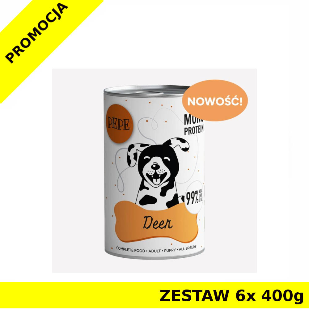 Karma Mokra Paka Zwierzaka - PEPE MONO PROTEIN Deer - Jeleń ZESTAW 6x 400g