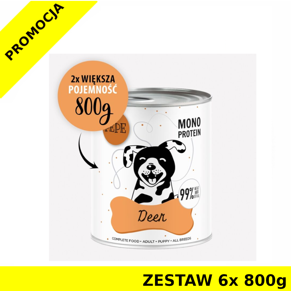 Karma Mokra Paka Zwierzaka - PEPE MONO PROTEIN Deer - Jeleń ZESTAW 6x 800g