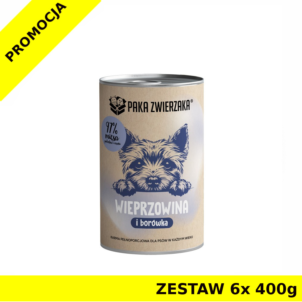 Karma Mokra Paka Zwierzaka - Wieprzowina z Borówką ZESTAW 6x 400g