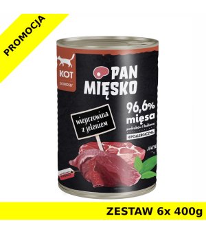 Karma mokra dla kota Pan Mięsko KOT - Wieprzowina z Jeleniem puszka ZESTAW 6x 400g