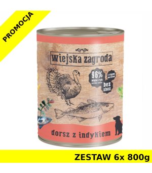 Karma mokra Wiejska Zagroda Dorsz z indykiem ZESTAW 6x 800g