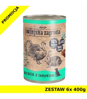 Karma mokra Wiejska Zagroda Królik z indykiem ZESTAW 6x 400g