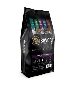 Karma sucha dla dorosłych kotów Savory Adult Cat Sensitive Sterilised Fresh Lamb & Chicken 8kg