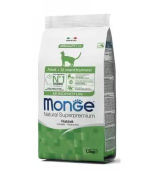Karma Sucha dla kotów Monge Dry Cat Adult Rabbit monoprotein 1,5kg