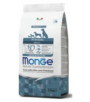 Karma Sucha dla Psa Monge Dog All Breeds Adult Monoprotein Trout, Rice and Potatoes 2.5kg