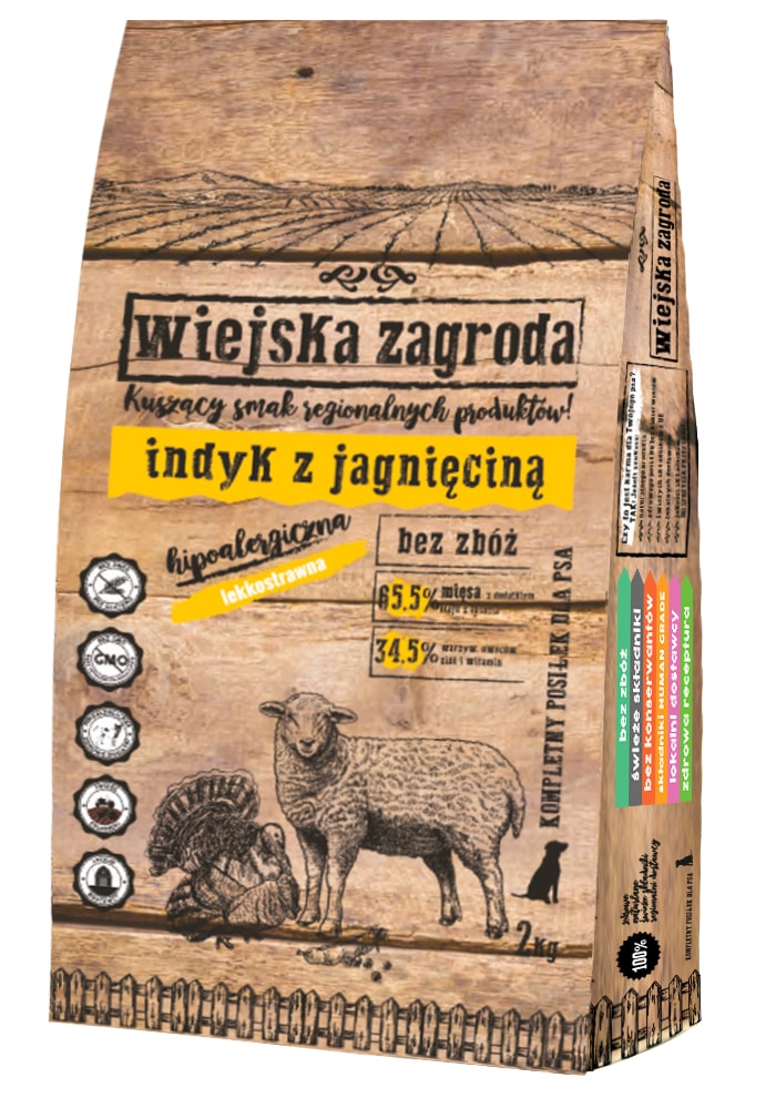 Karma sucha dla psa Wiejska Zagroda indyk z jagnięciną  ROZM. M 20kg