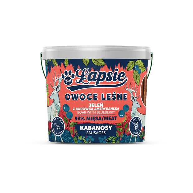 ŁAPSIE Kabanosy dla psów OwoceLasu Jeleń z Borówką 160g