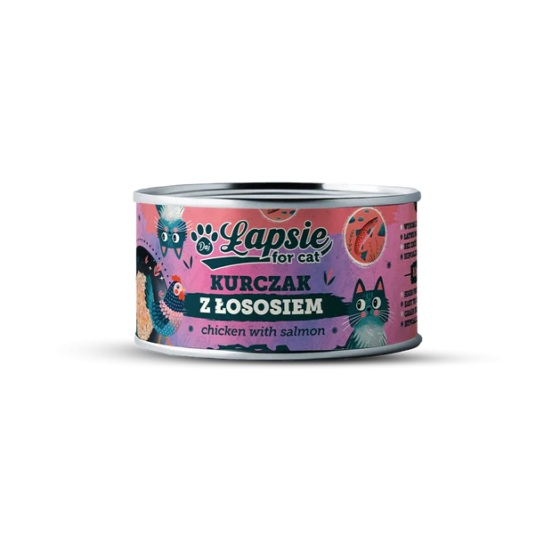 ŁAPSIE karma mokra dla kota Kurczak z Łososiem w bulionie 80g