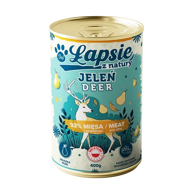 ŁAPSIE karma mokra dla psa Jeleń z Gruszką 400g