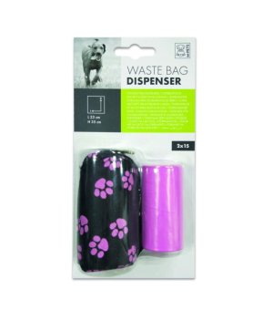 M-PETS Dyspenser tekstylny woreczków + woreczki na odchody - czarno - różowy