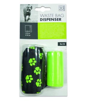  M-PETS Dyspenser tekstylny woreczków + woreczki na odchody - czarno - zielony