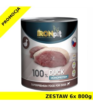 Mokra karma dla psa IRONpet monobiałkowa  Duck PUSZKA ZESTAW 6x 800g