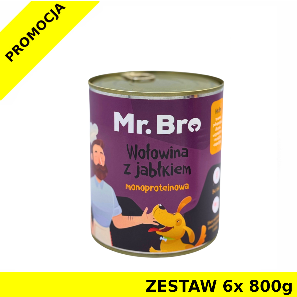Mr. Bro karma mokra dla psów dorosłych Wołowina z Jabłkiem ZESTAW 6x 800g