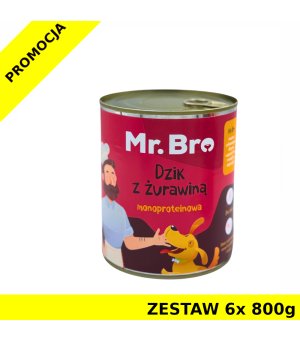 Mr. Bro karma mokra dla psów dorosłych Dzik z Żurawiną ZESTAW 6x 800g