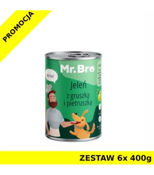 Mr. Bro karma mokra dla psów dorosłych Jeleń z Gruszką i Pietruszką ZESTAW 6x 400g 