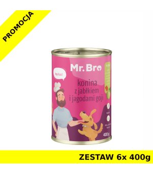 Mr. Bro karma mokra dla psów dorosłych Konina z Jabłkiem i Jagodami Goji ZESTAW 6x 400g 