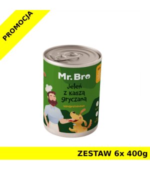 Mr. Bro karma mokra dla psów dorosłych Jeleń z Kaszą Gryczaną ZESTAW 6x 400g 