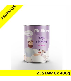 Mr. Bro karma mokra dla szczeniąt Indyk z Jagodami ZESTAW 6x 400g 
