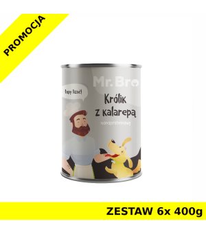 Mr. Bro karma mokra monobiałkowa dla psów dorosłych Królik z Kalarepą ZESTAW 6x 400g 