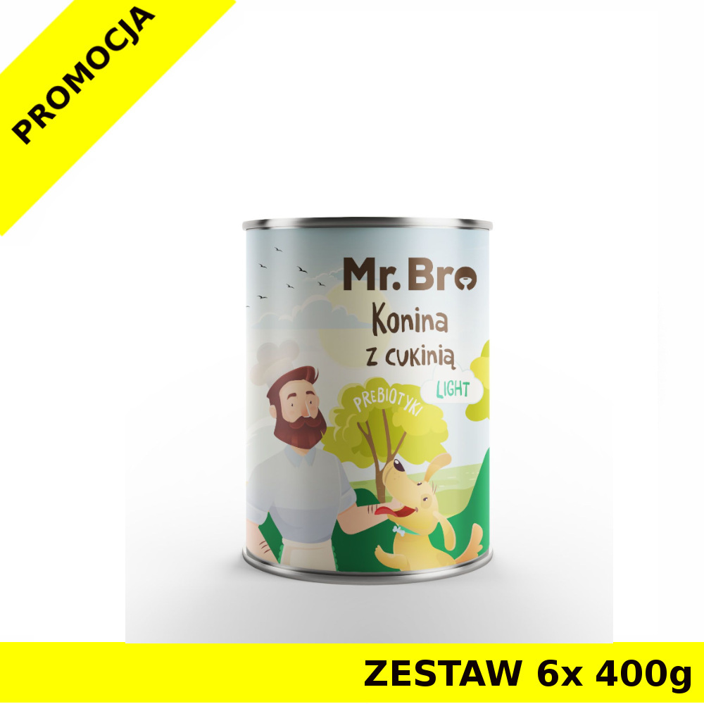 Mr. Bro karma mokra niskotłuszczowa dla psów dorosłych Light Konina z Cukinią ZESTAW 6x 400g