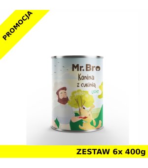 Mr. Bro karma mokra niskotłuszczowa dla psów dorosłych Light Konina z Cukinią ZESTAW 6x 400g 