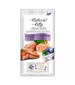 Natural Kitty Kremowy Sos Tuńczyk i Łosoś z Borówką 4x12g