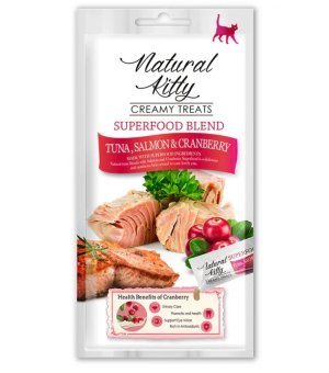 Natural Kitty Kremowy Sos Tuńczyk i Łosoś z Żurawiną 4x12g