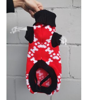 NUNBELL Sweterek dla psa czerwono-czarny w białe kostki i łapki 35cm