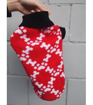  NUNBELL Sweterek dla psa czerwono-czarny w białe kostki i łapki 35cm