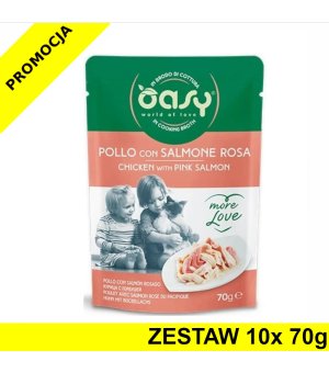 Oasy kot karma uzupełniająca More Love Kurczak z Łososiem ZESTAW 10x 70g - saszetka