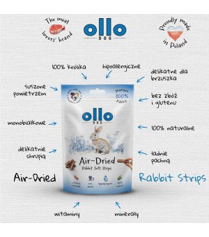 Ollo Air-Dried 100% Rabbit Strips - paski z Królika 80g