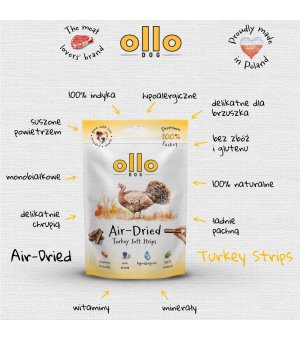 Ollo Air-Dried 100% Turkey Strips - paski z Indyka 80g