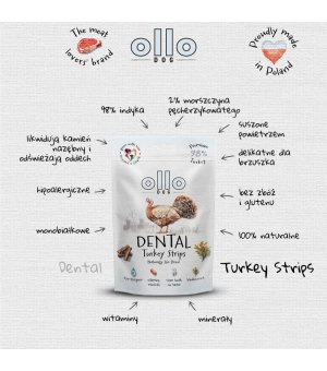 Ollo Air-Dried Dental Turkey Strips - paski Dental z Indyka 80g