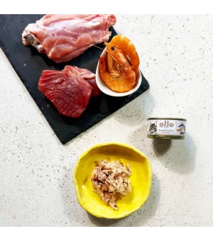 Ollo karma mokra dla kotów dorosłych nr. 12 Tuńczyk, Kurczak i Krewetki 70g