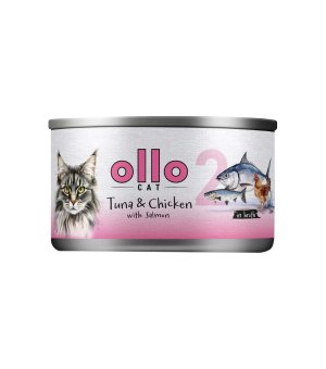 Ollo karma mokra dla kotów dorosłych nr. 2 Tuńczyk, Kurczak i Łosoś 70g