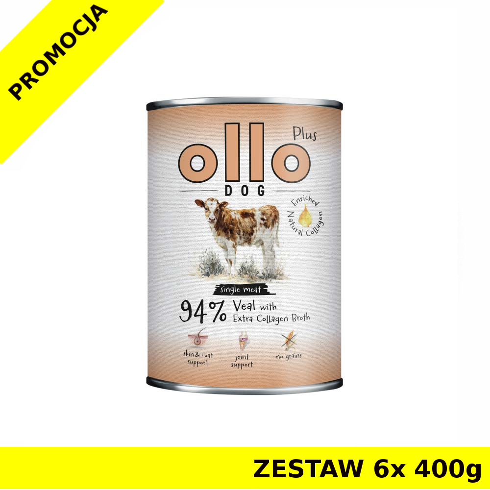 Ollo Plus Kolagen karma mokra dla psów dorosłych Cielęcina ZESTAW 6x 400g