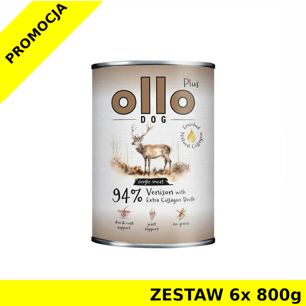 Ollo Plus Kolagen karma mokra dla psów dorosłych Jeleń ZESTAW 6x 800g