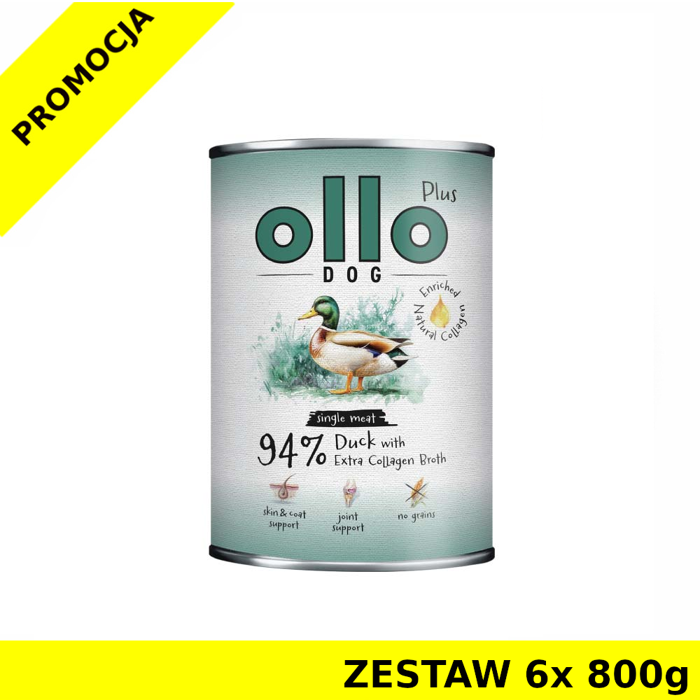 Ollo Plus Kolagen karma mokra dla psów dorosłych Kaczka ZESTAW 6x 800g