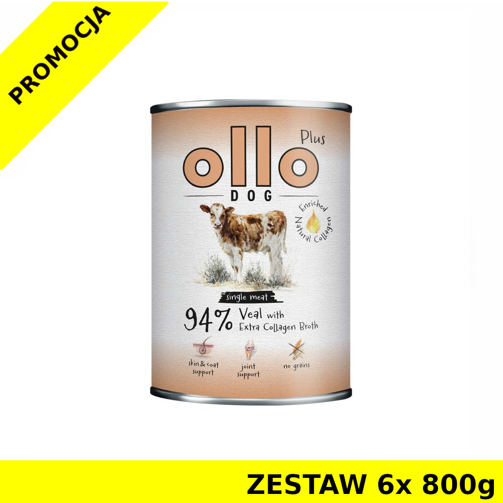 Ollo Plus Kolagen karma mokra dla psów dorosłych Cielęcina ZESTAW 6x 800g