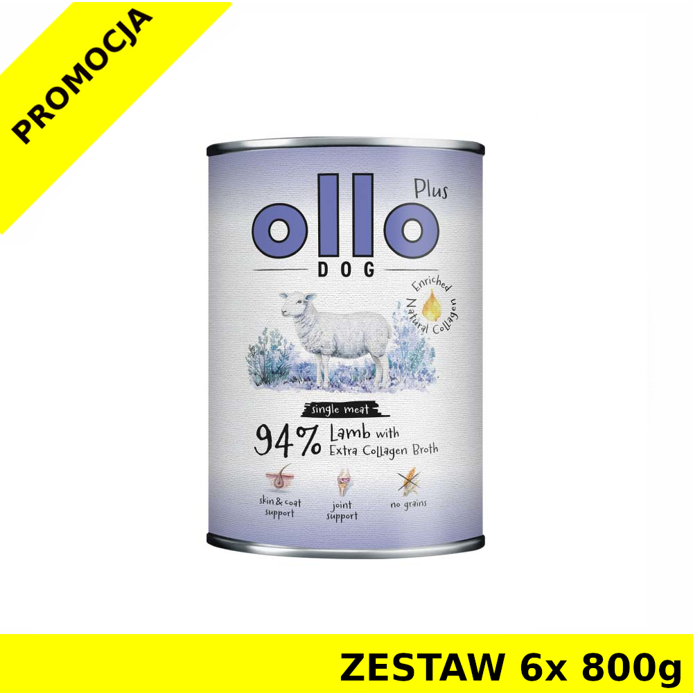 Ollo Plus Kolagen karma mokra dla psów dorosłych Jagnięcina ZESTAW 6x 800g