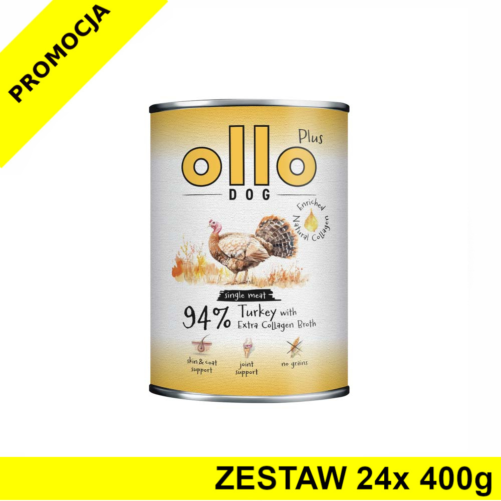 Ollo Plus Kolagen karma mokra dla psów dorosłych Indyk ZESTAW 24x 400g