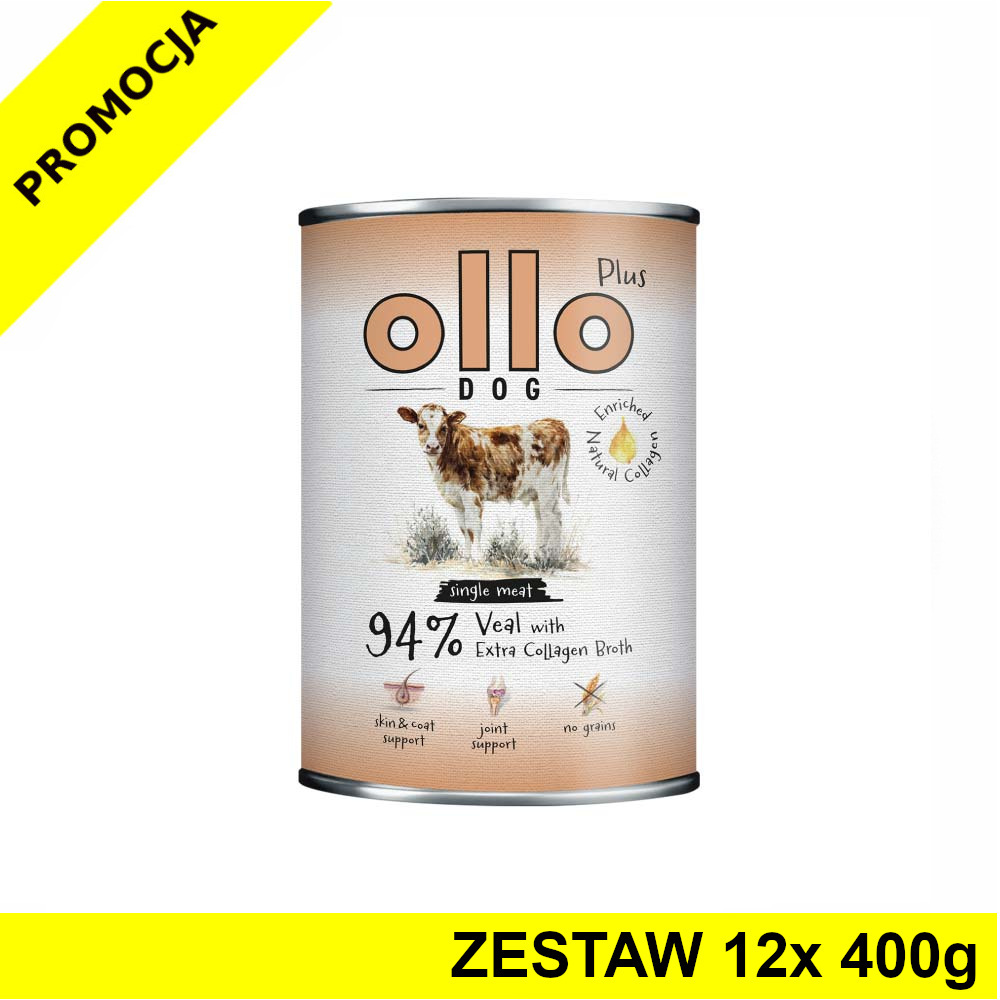 Ollo Plus Kolagen karma mokra dla psów dorosłych Cielęcina ZESTAW 12x 400g