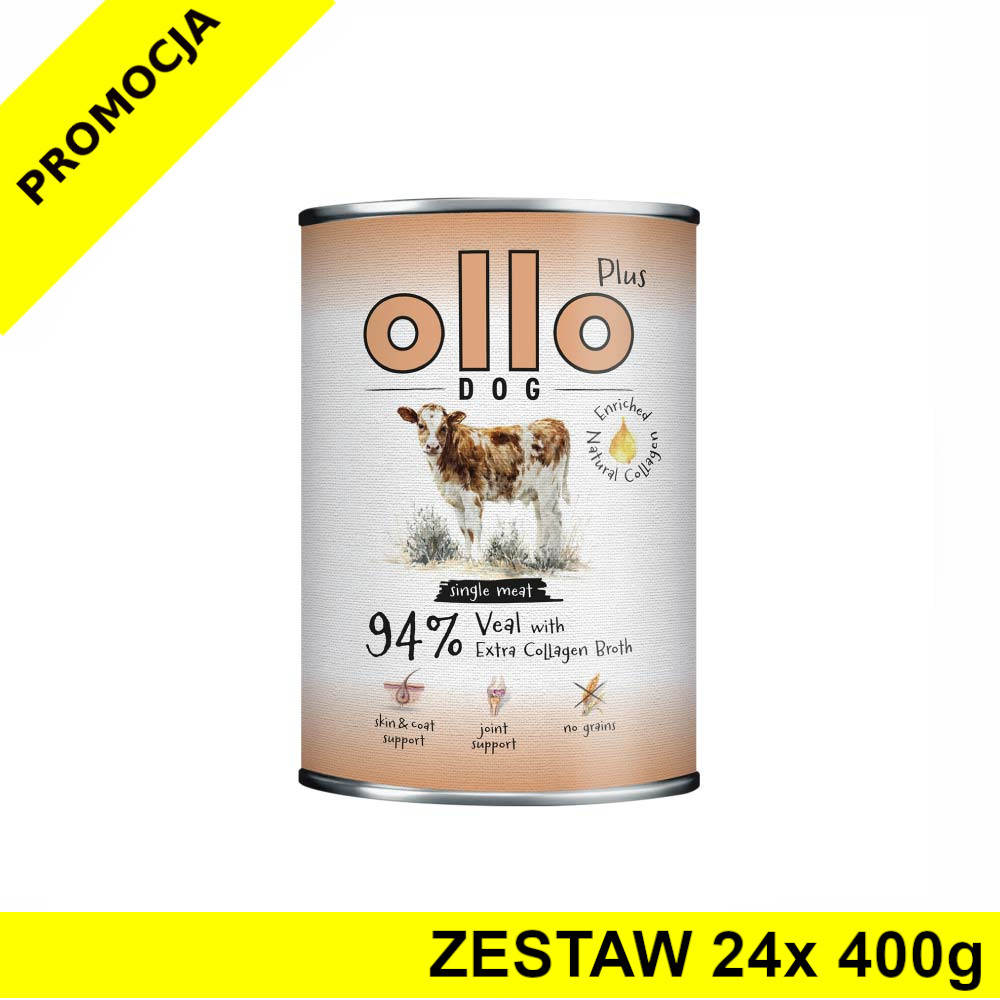 Ollo Plus Kolagen karma mokra dla psów dorosłych Cielęcina ZESTAW 24x 400g