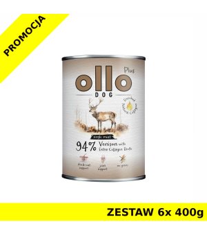 Ollo Plus Kolagen karma mokra dla psów dorosłych Jeleń ZESTAW 6x 400g