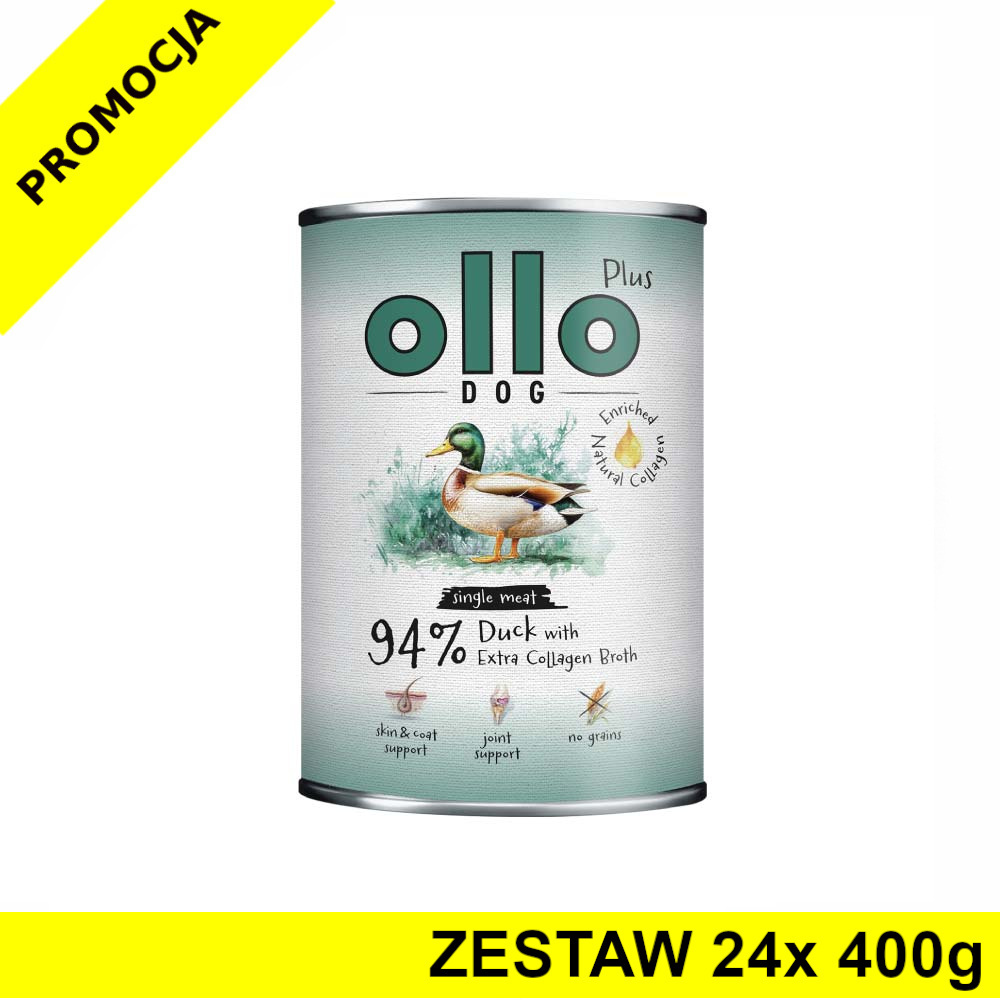 Ollo Plus Kolagen karma mokra dla psów dorosłych Kaczka ZESTAW 24x 400g