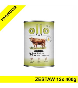 Ollo Plus Kolagen karma mokra dla psów dorosłych Wołowina ZESTAW 12x 400g